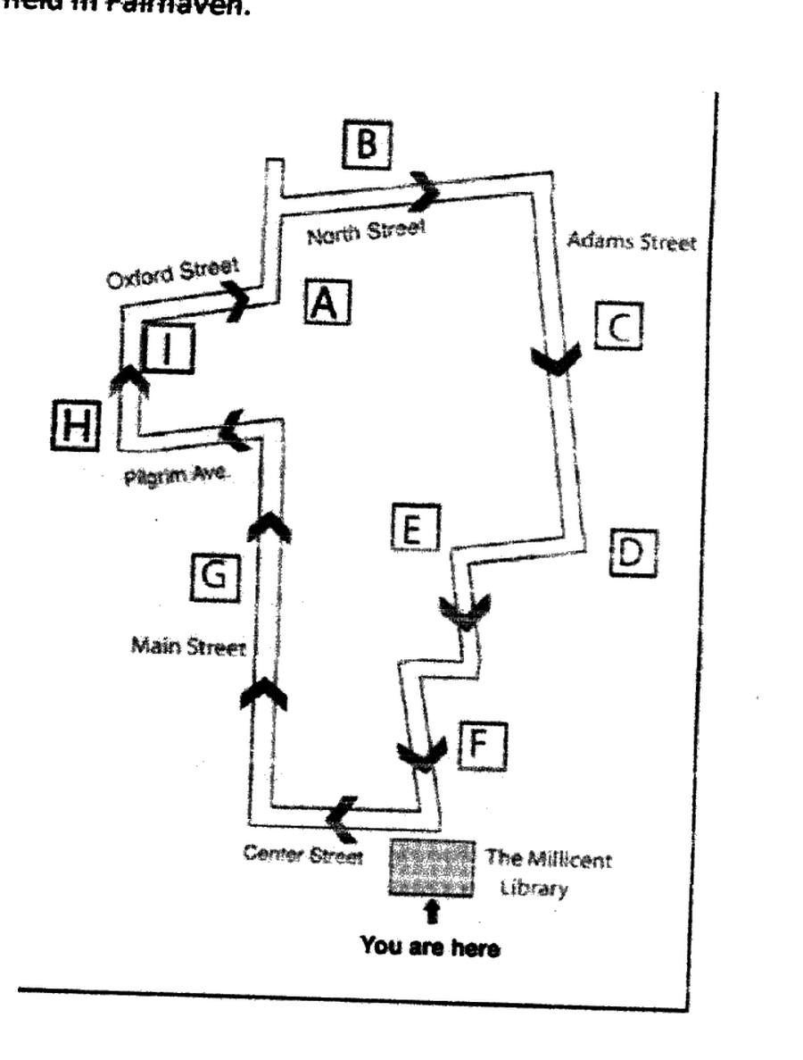 Map of Fairhaven streets showing positions A-I and 
