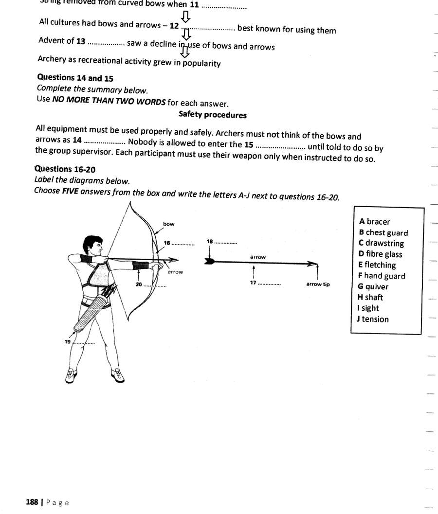 Archery diagram with labelled parts 16–20