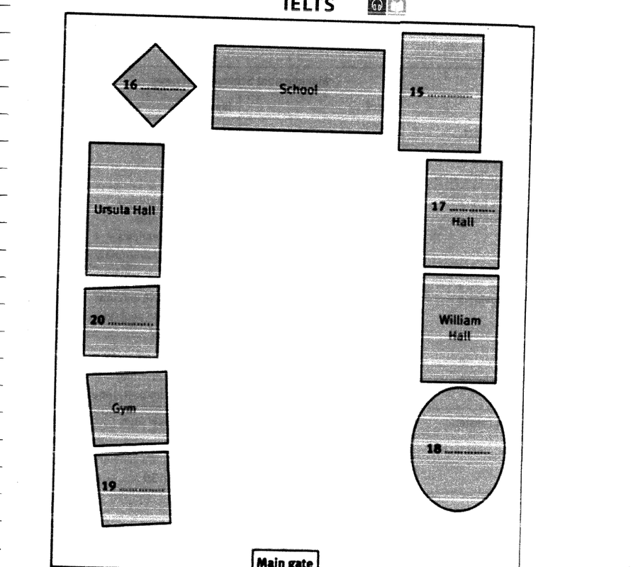 School site plan with numbered buildings 15 to 20